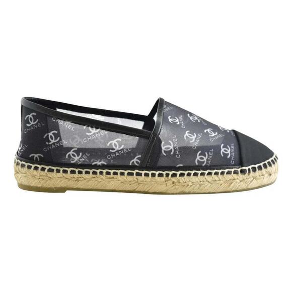 Chanel 19P Mesh Black White CC Logo Classic Double Sole Espadrille Flat 40 - Picture 1 of 8